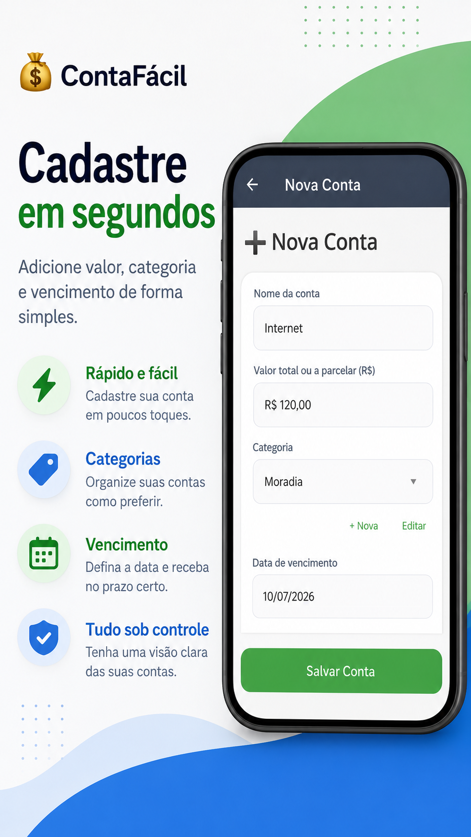 Tela real de cadastro do ContaFácil